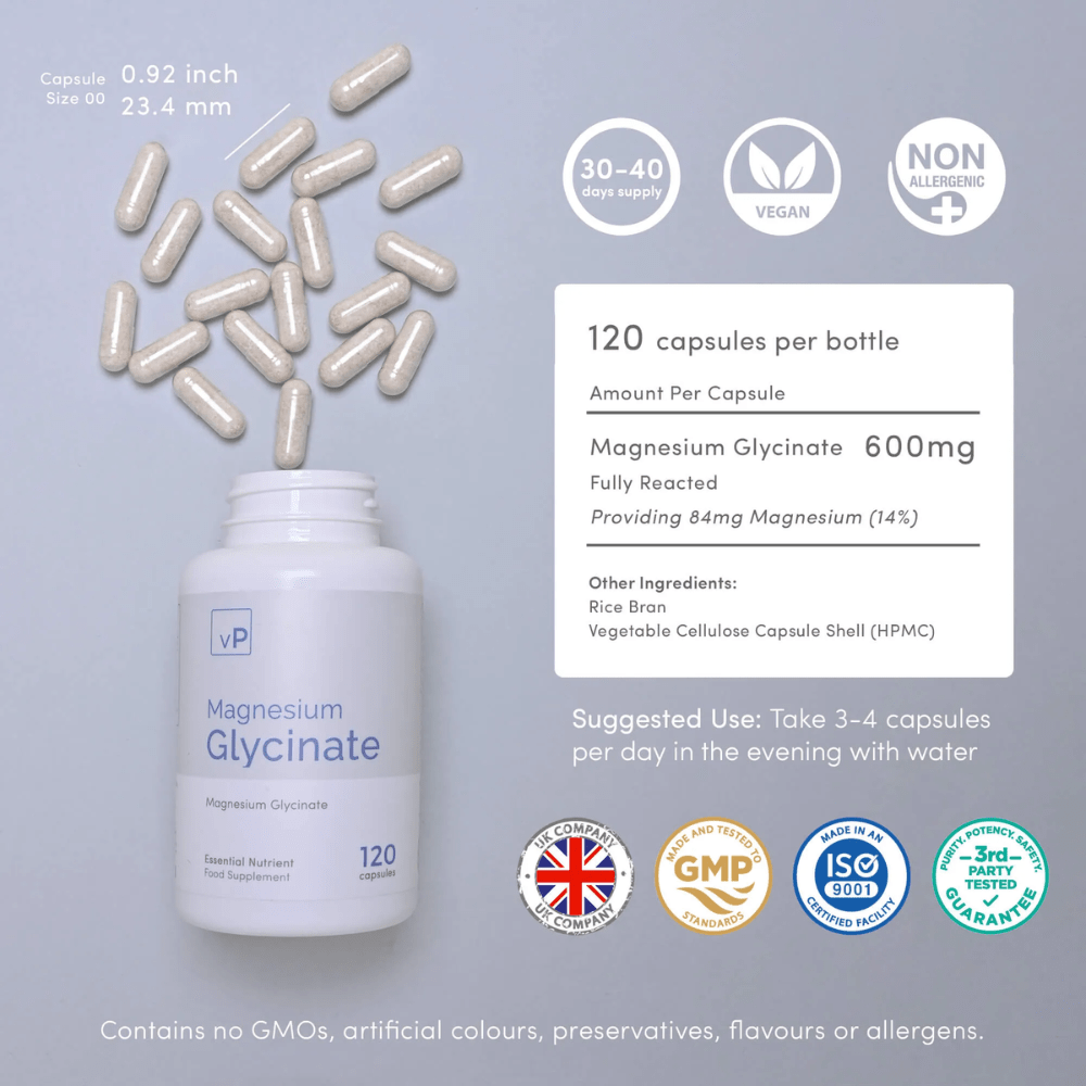 Magnesium Glycinate (Bisglycinate) | 120 Capsules | Vitality Pro - Pure Nordic Health